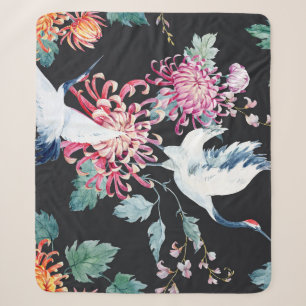 Roter Kranich Chrysanthemen Wasserfarbenmuster Sherpadecke