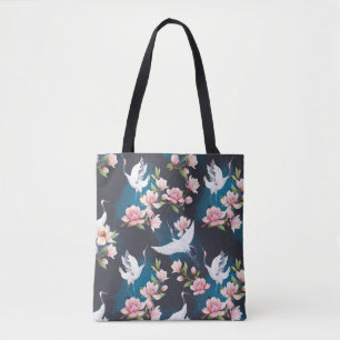 Roter Kranich Magnolie: Japanische Aquarellmalerei Tasche