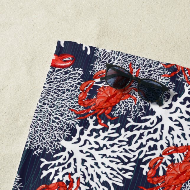 Roter Krebs Hummer Korallenmuster Navy Personalisi Strandtuch (Beispiel)