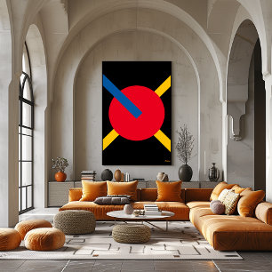 Roter Kreis mit blauen und gelben Balken Bauhaus Poster