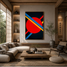 Roter Kreis mit blauen und gelben Diagonalen Bauha