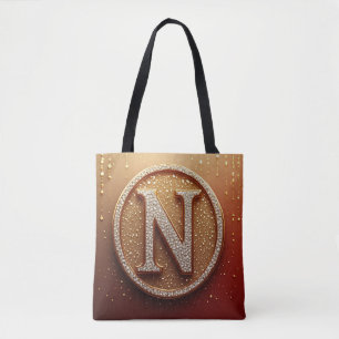 Roter Kreis Monogramm N Gold Glitter Anfangsbuchst Tasche
