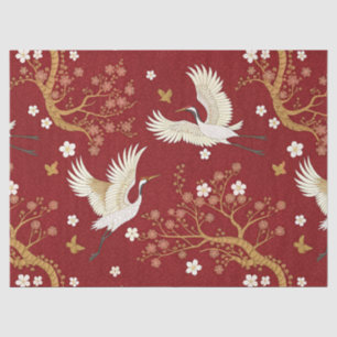 Roter Kronenkranich-Sakura-Muster (1) Seidenpapier