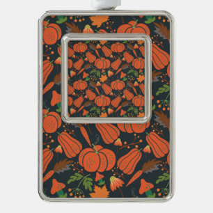 Roter Kürbis nahtlos Muster und Karotten Rahmen-Ornament Silber
