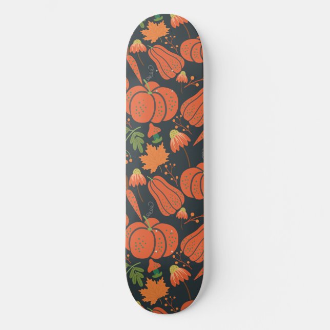 Roter Kürbis nahtlos Muster und Karotten Skateboard (Vorderseite)
