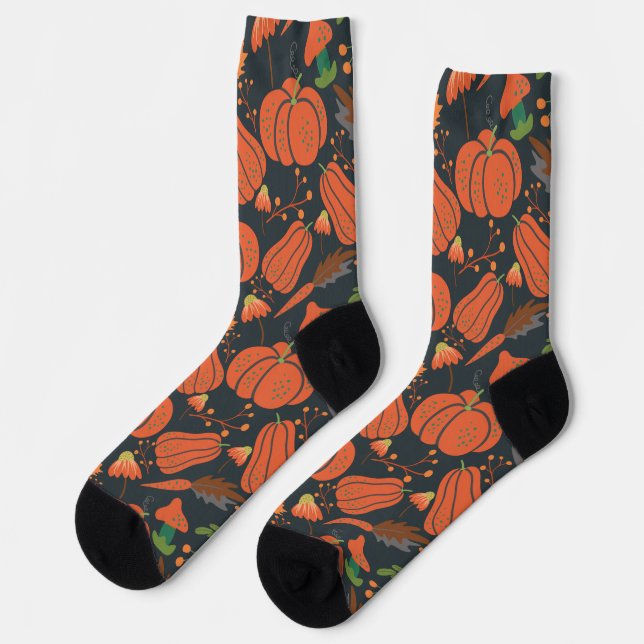 Roter Kürbis nahtlos Muster und Karotten Umhüllung Socken (Linkes Detail)