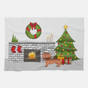 Roter Kurzhaar-Dachshund Süßer Hund - Weihnachtszi Geschirrtuch