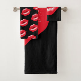 roter Kussmund Lippenstiftabdruck Handtuch Set