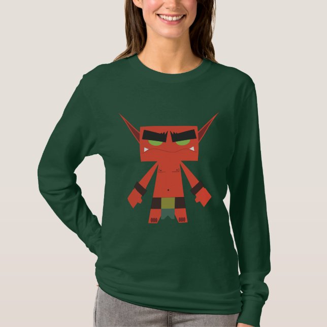roter langer Hülsen-T - Shirt des schlechten Elfs (Vorderseite)
