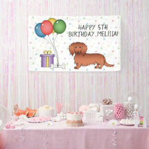 Roter Langhaar-Dachshund-Cartoon-Hund Alles Gute z Banner