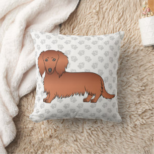 Roter Langhaar-Dachshund Süßer Cartoon-Hund & Pfot Kissen