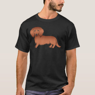Roter Langhaar-Dachshund Süßer Cartoon-Hund T-Shirt