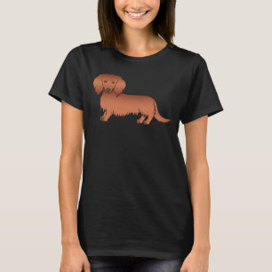Roter Langhaar-Dachshund Süßer Cartoon-Hund T-Shirt