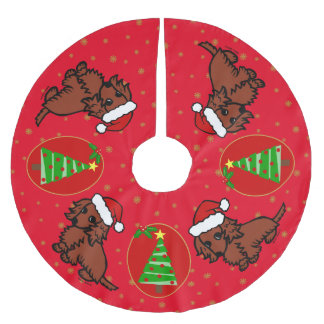 Roter langhaariger Dackel-Weihnachtsbaum-Rock Polyester Weihnachtsbaumdecke