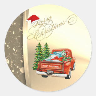 Roter Lastwagen Kiefernbaum Weihnachten Falsches G Runder Aufkleber