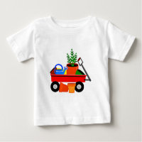 Roter Lastwagen mit Pflanzen u. Garten-Werkzeugen