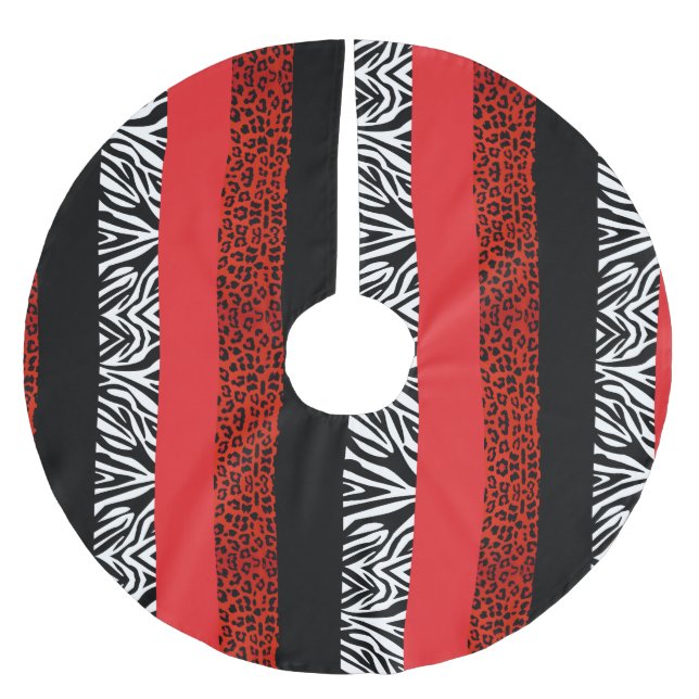 Roter Leopard-und Zebra-kundenspezifischer Polyester Weihnachtsbaumdecke (Vorderseite)