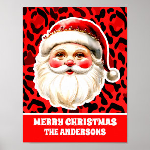 Roter Leoparden-Druck Retro-Weihnachtsmann Weihnac Poster