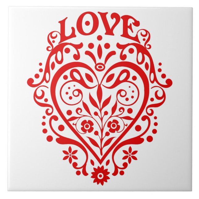 Roter Liebesherz Grafikdesign Fliese (Vorderseite)