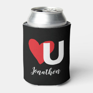 Roter Liebevalentines des Herz-U mit Monogramm Dosenkühler