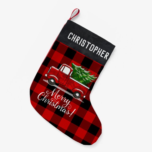 Roter Lieferwagen-LKW-Baum-frohe Weihnachten Kleiner Weihnachtsstrumpf (Vorderansicht (hängend))