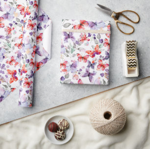 Roter Lila Schmetterlinge Geburtstag Geschenkpapier