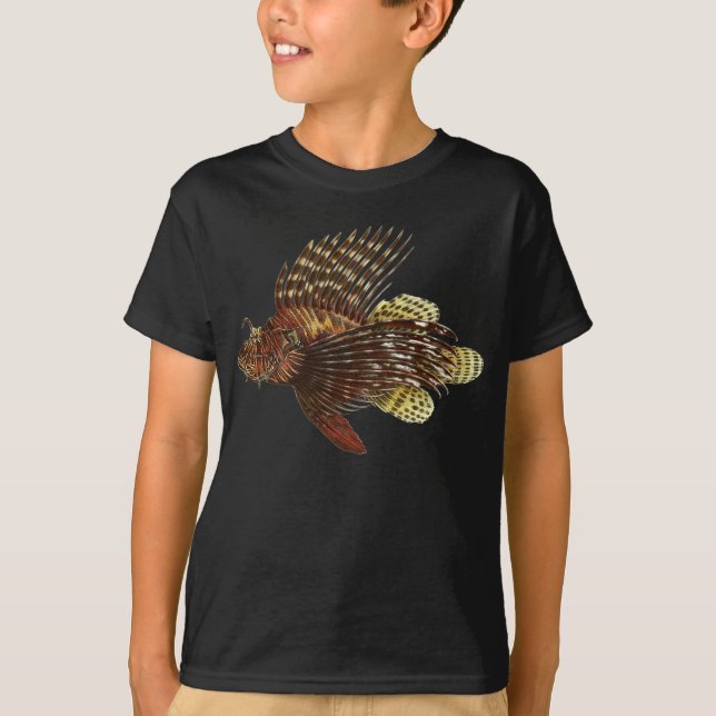 Roter Lionfish-Vintager Druck T-Shirt (Vorderseite)