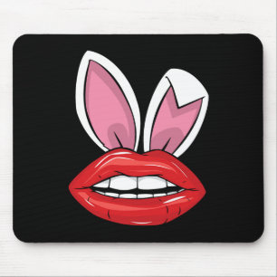 Roter Lippen Bunny Ohren Ostertag Lustige Mädchen Mousepad