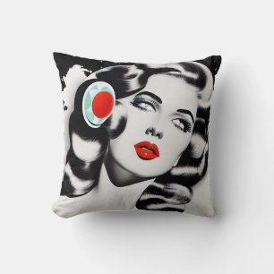 Roter Lippenstift B&W Vintage Dame Kissen