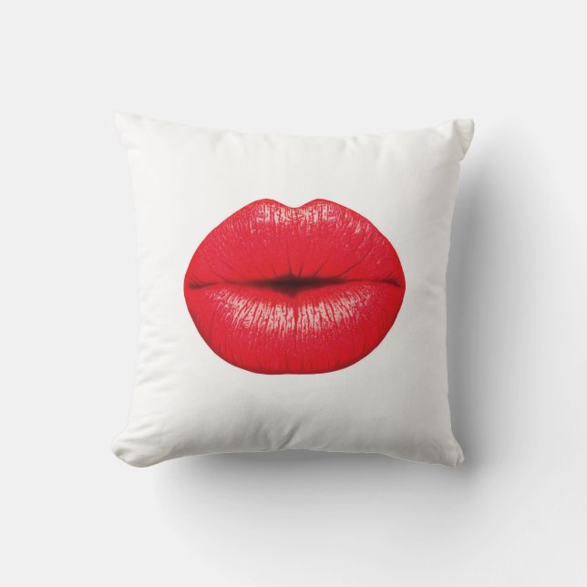 Roter Lippenstift Küssen Kuss Pop Art Punk Kissen (Vorderseite)