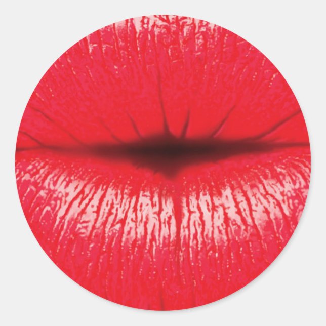 Roter Lippenstift Pop Kuss Runder Aufkleber (Vorderseite)