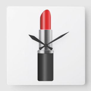 Roter Lippenstift Quadratische Wanduhr