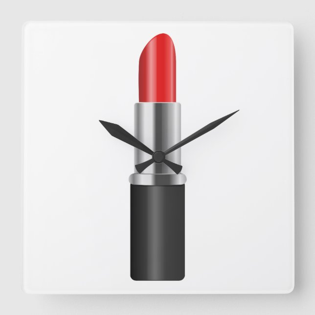 Roter Lippenstift Quadratische Wanduhr (Vorderseite)