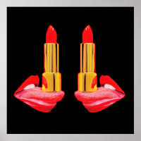 Roter Lipstick auf der Zunge