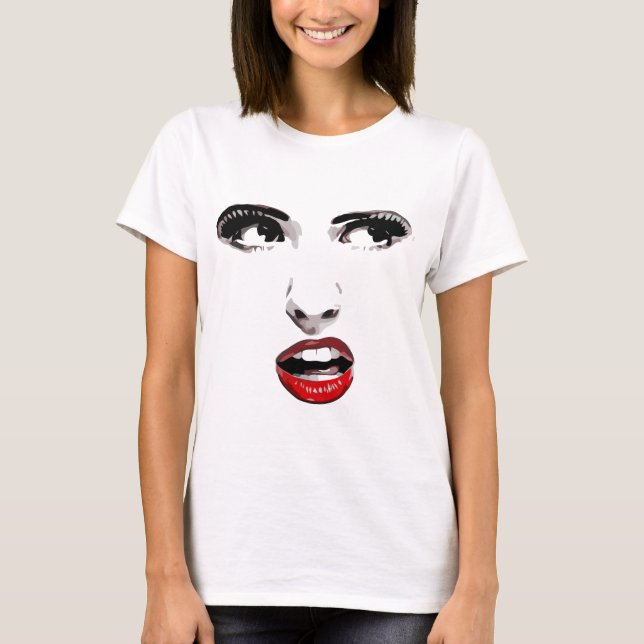 Roter Lipstick Dark Mit Augen Weibchen Make-up Sch T-Shirt (Vorderseite)