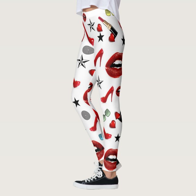 Roter Lipstick Heels Lippen Leggings (Links)