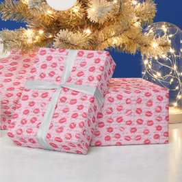 Roter Lipstick Kisses Valentinstag Geschenkpapier