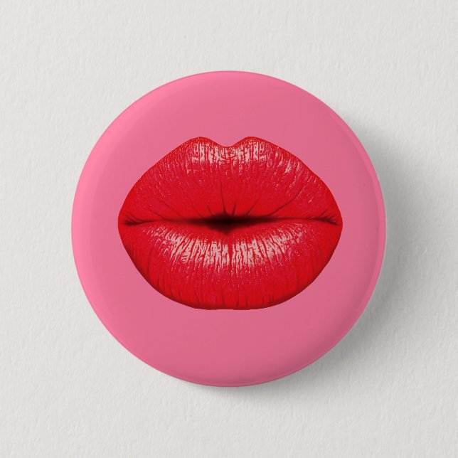 Roter Lipstick mit großen Pop-Kunstlippen auf gürt Button (Vorderseite)