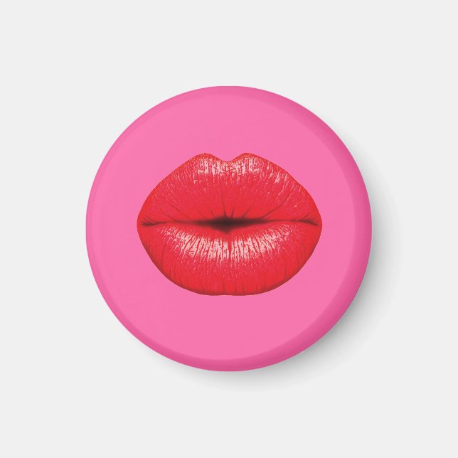 Roter Lipstick mit großen Pop-Kunstlippen auf gürt Magnet (Vorne)
