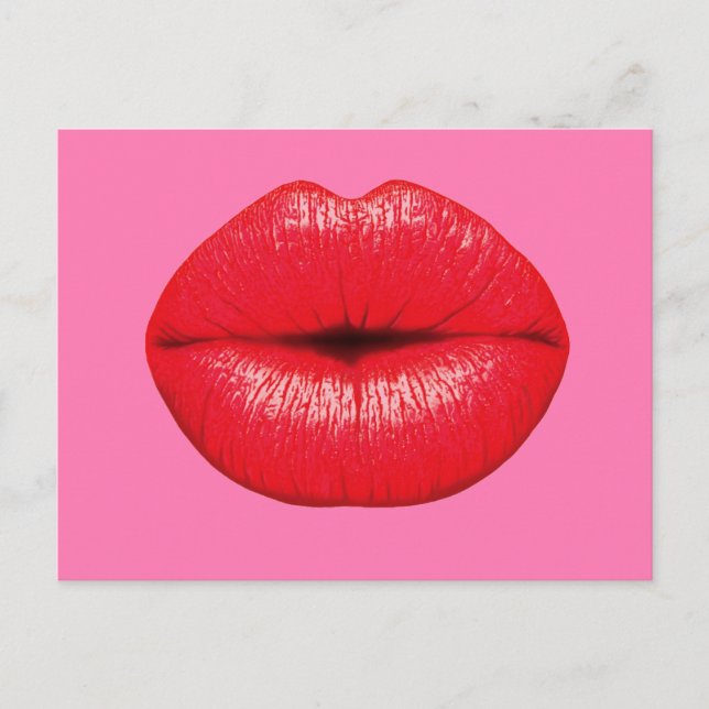 Roter Lipstick mit großen Pop-Kunstlippen auf gürt Postkarte (Vorderseite)