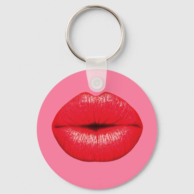 Roter Lipstick mit großen Pop-Kunstlippen auf gürt Schlüsselanhänger (Vorderseite)