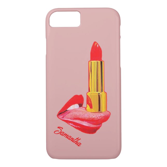 Roter Lipstick mit Personalisierung Case-Mate iPhone Hülle (Rückseite)