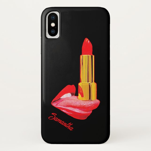 Roter Lipstick mit Personalisierung Case-Mate iPhone Hülle (Rückseite)