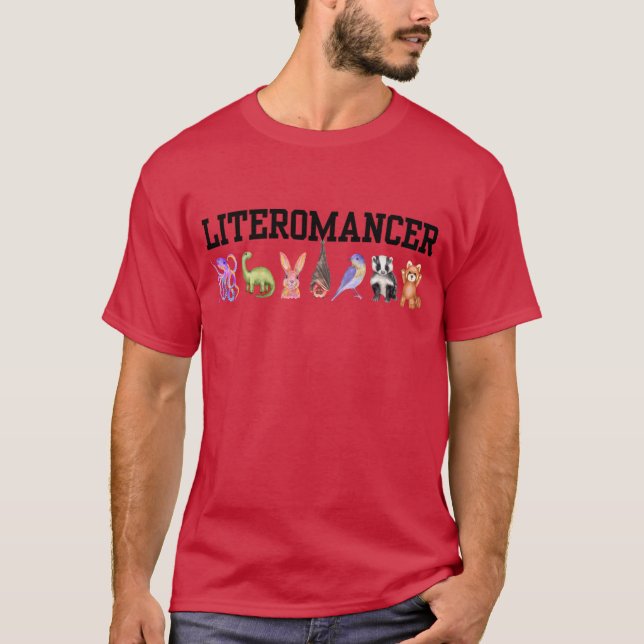 Roter Literaturwissenschaftler-T - Shirt mit House (Vorderseite)