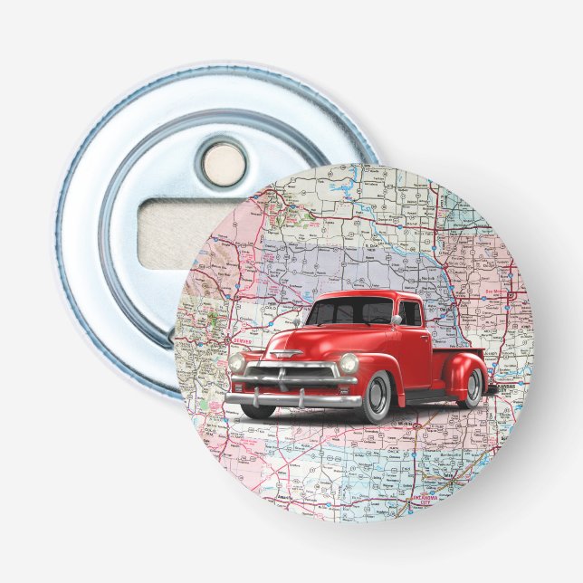 Roter LKW auf der Roadmap Flaschenöffner (Vorderseite)