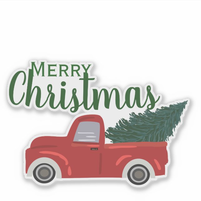Roter LKW frohe Weihnachten Aufkleber (Vorderseite)