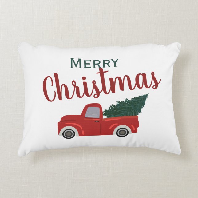 Roter LKW frohe Weihnachten Dekokissen (Vorderseite)