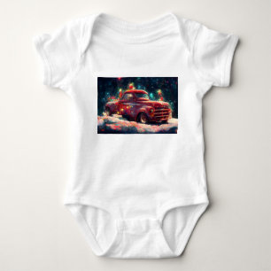 Roter LKW im Schnee zur Weihnachtszeit Baby Strampler