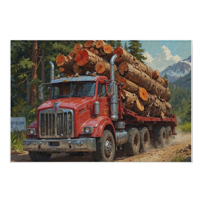 Roter LKW in den Bergen Poster (Vorderseite)