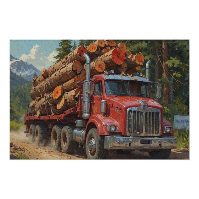 Roter LKW in den Bergen Poster (Vorderseite)